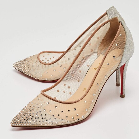 Christian Louboutin Shoes - Christian Louboutin Nude Mesh Crystal Pumps